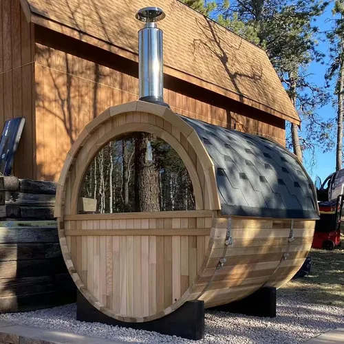 Miniatura 4 de Smartmak Sauna de vapor de barril al aire libre personalizada, 2-10 personas de cicuta canadiense/cedro rojo tradicional sala de sauna de madera