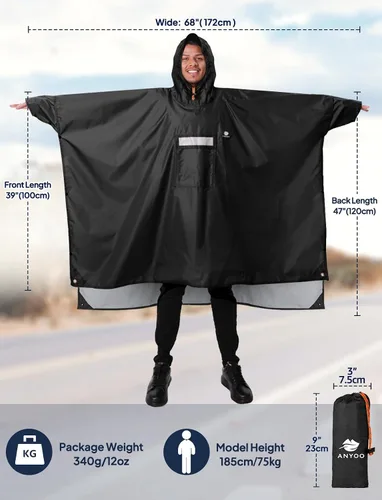 Miniatura 90 de ANYOO Poncho de lluvia con capucha para adultos, impermeable, ligero, para hombres y mujeres, chaqueta de lluvia reutilizable para emergencias al