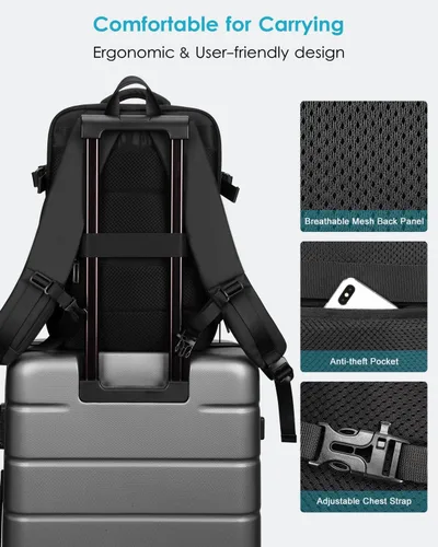 Miniatura 6 de HOMIEE Mochila de transporte expandible de 40 L para laptop de 15.6 pulgadas con puerto de carga USB para fines de semana de negocios, aprobada por