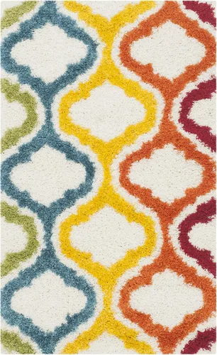 SAFAVIEH Colección Kids Shag - Alfombra decorativa de 2 pies 3 pulgadas x 5 pies, color marfil y multicolor, diseño arcoíris, no desprende pelusa y