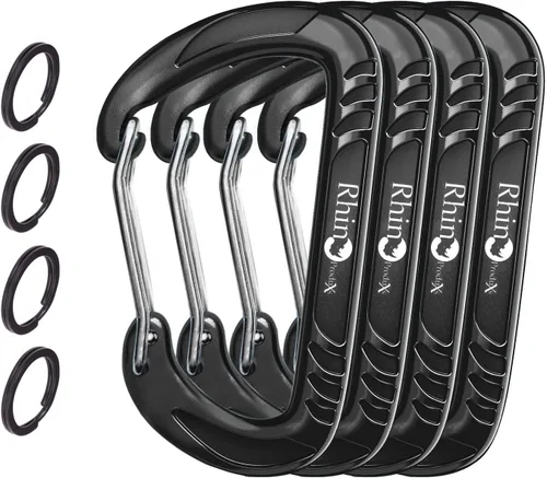Miniatura 25 de Rhino Produxs 12kN (2697 lbs) Heavy Duty Carabiner Clips, for Securing Pets, Outdoor, Camping, Hiking, Hammock, Dog Leash Harness, Keychains Bloqueo