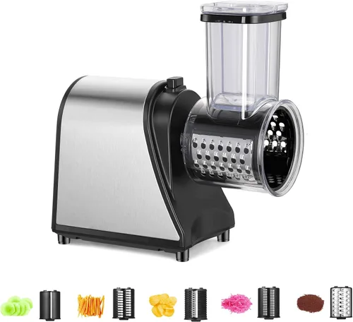 Rallador eléctrico de queso, rallador de queso profesional de 250 W, triturador eléctrico para verduras, papas, quesos y frutas, uso en la cocina