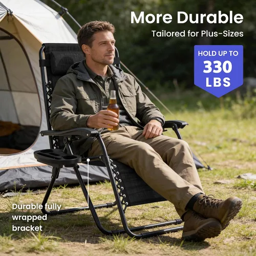 Miniatura 4 de Zero Gravity - Juego de 2 sillas reclinables plegables de gran tamaño, acolchadas antigravedad con almohada ajustable y portavasos para campamento