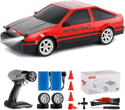 GoolRC Coche de deriva a control remoto a escala 1:16, autos RC 4WD, autos de carreras RC de alta velocidad de 30 KM/H con luces LED y neumático de
