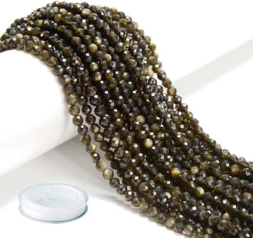 Miniatura 12 de AD Beads Cuentas naturales de piedras preciosas con corte de diamante micro facetado de 4 mm pequeñas y redondas para hacer collares y pulseras DIY