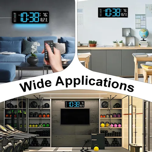 Miniatura 9 de Reloj de pared digital LED grande de 16.5 pulgadas con brillo automático, retroiluminación RGB, alarma doble, pantalla de temperatura y humedad