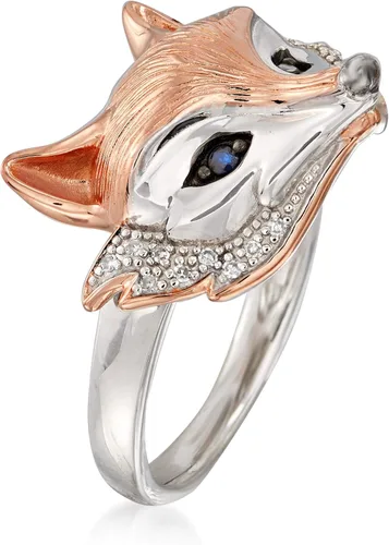 Miniatura 3 de Ross-Simons Two-Tone Sterling Silver Fox Ring With Sapphire and Diamond Accents
