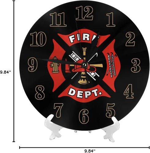 Miniatura 7 de Bomberos Fire DEPT. Logo Rescue Pattern Reloj de pared redondo decorativo silencioso sin tictac funciona con pilas para el hogar, cocina, sala