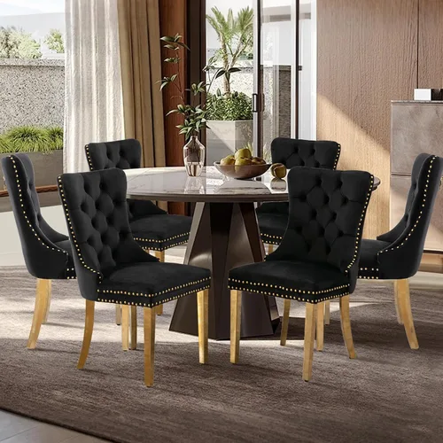 Miniatura 45 de Juego de 2 sillas de comedor tapizadas de terciopelo, sillas laterales de cocina de estilo moderno con ribete de cabeza de clavo y patas de madera