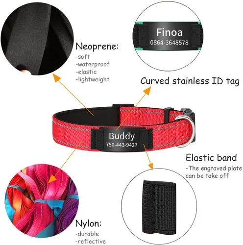 Miniatura 2 de Collares reflectantes personalizados para perro, collar de identificación de acero inoxidable grabado personalizado, collar de identificación