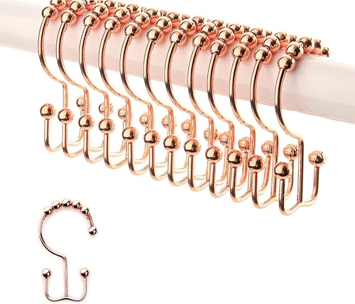 Miniatura 11 de 2 lbDepot - Ganchos de anillos para cortina de ducha – Acero inoxidable 18/8 de alta calidad – Ganchos dobles con rodillos de fácil deslizamiento