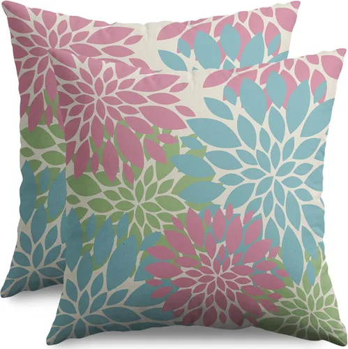 Miniatura 72 de Fundas de Almohada Azul Aguamarina 16X16 Pulgadas Juego de 2, Flores de Dalia Primavera Verano Floral Crema Fundas de Almohada Decorativas