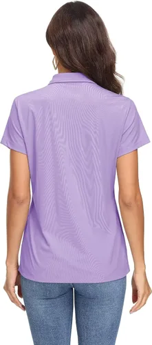 Miniatura 4 de MAGCOMSEN Polo para mujer UPF 50+, protección solar, 4 botones, casual, trabajo, secado rápido, manga corta, cuello de golf