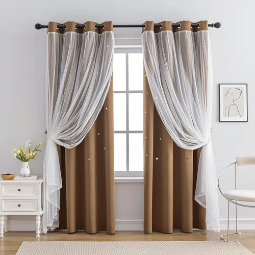 Miniatura 16 de indistar Cortinas opacas con recortes de estrellas para dormitorio de niña, cortinas de oscurecimiento de habitación y cortinas para habitación