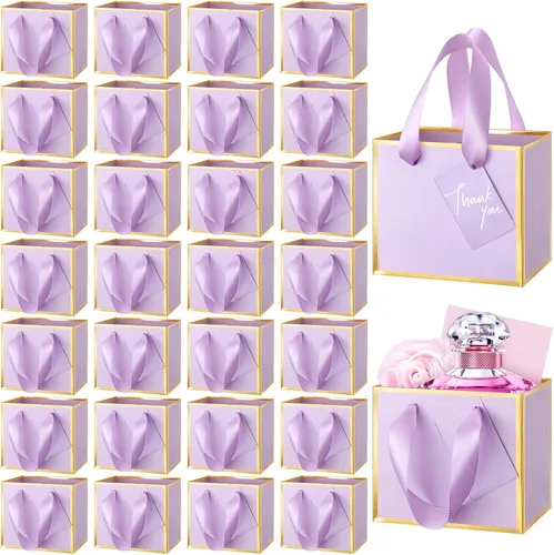 Miniatura 14 de Yeaqee 50 mini bolsas de regalo de papel de aluminio metálico con asas de 4 x 4.75 x 2.25 pulgadas, bolsa pequeña de agradecimiento de San Valentín