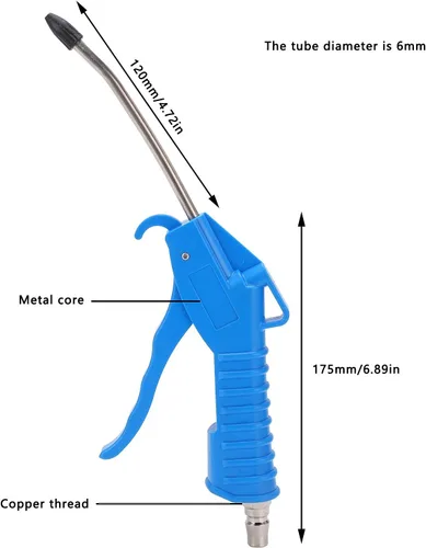 Miniatura 2 de Pistola de soplado de aire, Boquilla de aire doblada con protector de goma, Accesorios para compresores de aire neumáticos, Herramienta de limpieza