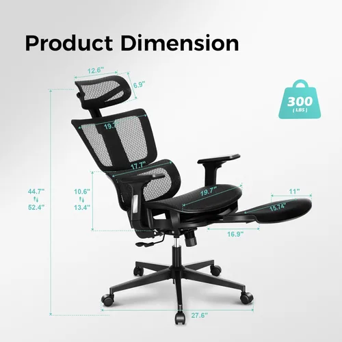 Miniatura 2 de ALPHA HOME Silla de oficina ergonómica con reposapiés, silla de computadora de malla de respaldo alto con soporte lumbar, altura ajustable