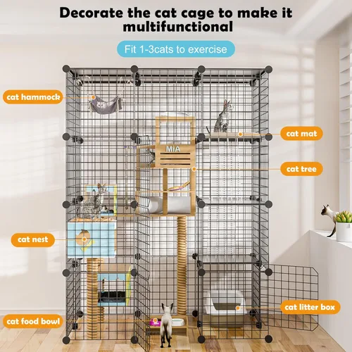 Miniatura 2 de PAWING Jaula grande para gatos de interior – Recinto de alambre de metal para gatos con cubo de almacenamiento, jaula desmontable para gatitos