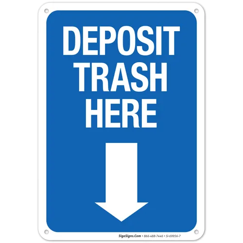 Miniatura 18 de Deposit Trash Here con letrero de flecha hacia abajo, (SI-69956) 10 x 7 pulgadas, calcomanías de vinilo de 4 mil, resistentes a la intemperie