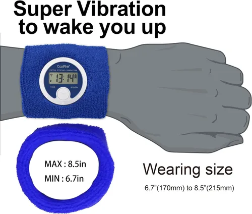 Miniatura 5 de Coolfire - Reloj despertador con banda de sudoración vibratoria, pulsera de alarma silenciosa para despertarse, reloj de vibración para parejas, Azul