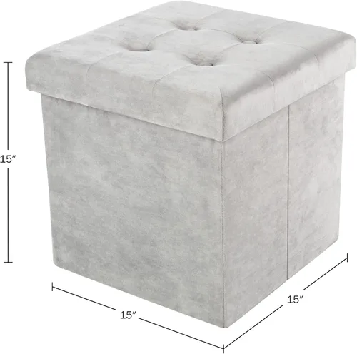 Miniatura 3 de Lavish Home - Otomana de almacenamiento, reposapiés copetudo, copetudo de terciopelo, copetudo de lino o organizador de almacenamiento con tapa