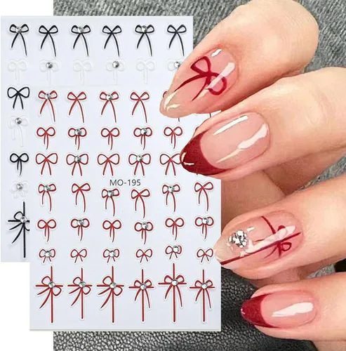 Calcomanías de arte de uñas con nudo de lazo, diseños de lazo 5D, calcomanías autoadhesivas para uñas, bonitos diseños de arte de uñas, lazos Notas