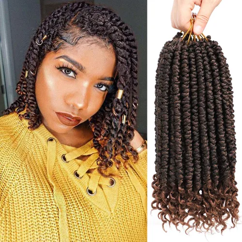 Miniatura 13 de Pelo de ganchillo senegalés pre primavera trenzado para mujeres negras, pelo sintético Passion Twist trenzado, pelo corto de 12 pulgadas rizado #1B
