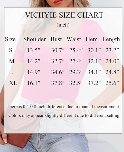 Miniatura 3 de VICHYIE Camisas de verano para mujer, cuello redondo, manga corta, acanaladas, ajustadas, casuales, básicas