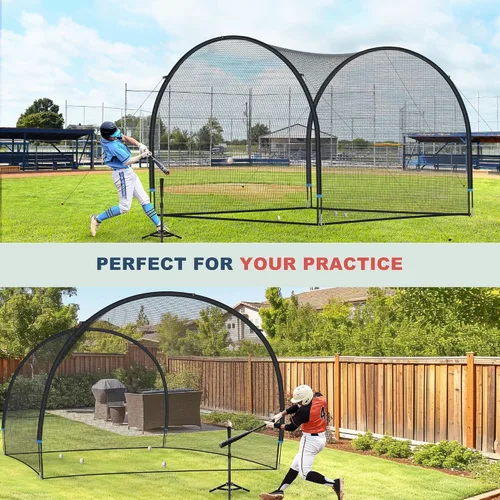 Miniatura 7 de SHANTRA Jaula de bateo con marco y red, jaula de bateo de béisbol de 13 pies y 22 pies para patio trasero, béisbol y sóftbol para práctica