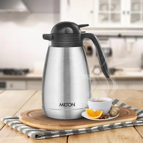 Miniatura 6 de Milton Thermosteel Jarra térmica de doble pared aislada al vacío, 50.7 fl oz, 50 onzas, tapa para prensar y verter, 24 horas de calor y frío, acero