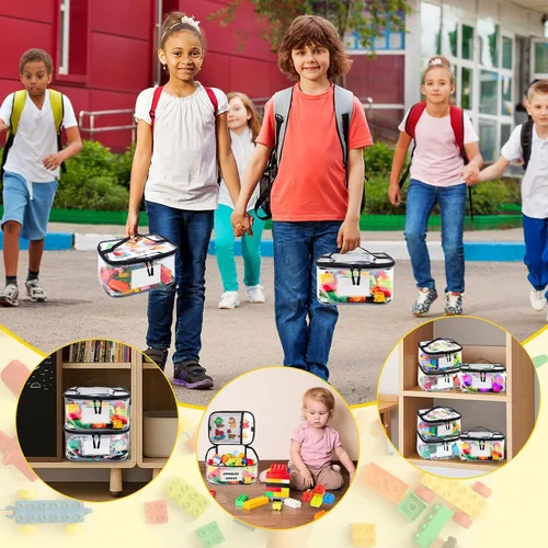 Miniatura 8 de Tesuko Paquete de 6 bolsas transparentes de almacenamiento de juguetes con etiqueta de nombre y bolsillo manual, funda organizadora de juguetes