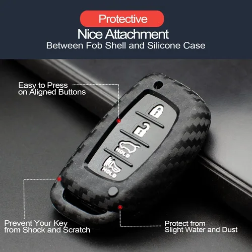 Miniatura 4 de 2 fundas compatibles con Hyundai Ioniq, Elantra, Sonata, Tucson, Elantra GT, llavero protector de fibra de carbono, aspecto de fibra de carbono