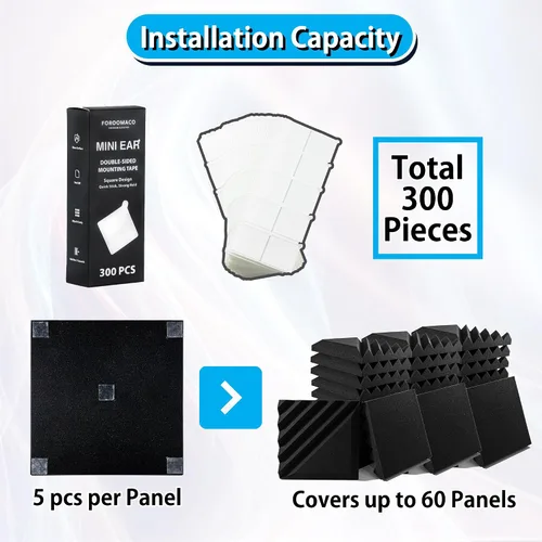 Miniatura 2 de FOROOMACO 300 Pack Mini Cinta de Montaje de Doble Cara Cuadrada Cinta Adhesiva de Alta Resistencia para Paneles de Espuma Insonorizantes, Decoración