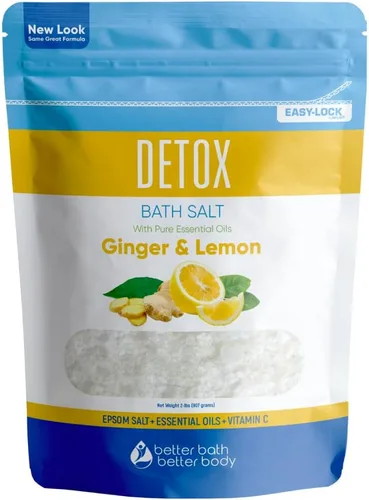 Sales de epsom para baño desintoxicante, enjuague de aceites esenciales de jengibre y limón más vitamina C, 100% natural, sin perfumes, sin