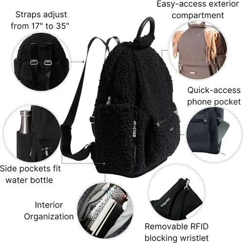 Miniatura 27 de Baggallini Mochila todo el día para mujer con pulsera de teléfono RFID, Negro, talla única