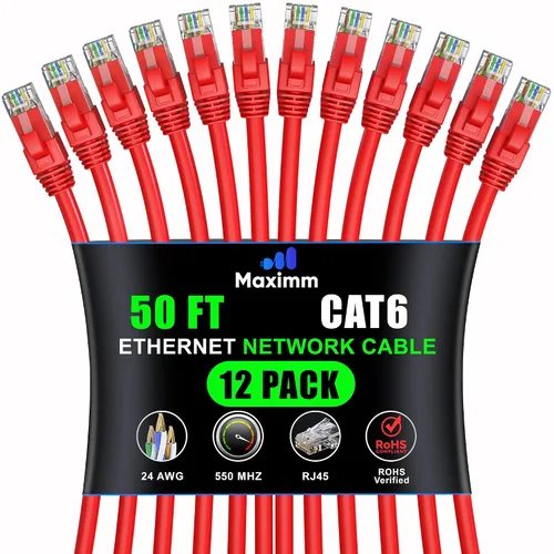 Miniatura 52 de Maximm Cable Ethernet Cat 6 – 7 pies (paquete de 12), LAN de alta velocidad, Internet, parche y cable de red, UTP, 10 Gbps, 550 MHz, color azul