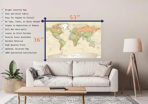Miniatura 3 de Mural antiguo mapa del mundo, gran papel tapiz autoadhesivo de 53 x 36 pulgadas. Vinilo adhesivo de pared para despegar y pegar. Fácil de aplicar
