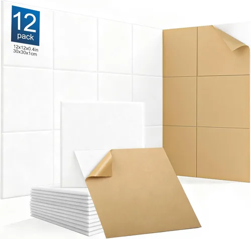 Paquete de 12 paneles acústicos de pared de alta densidad, paneles acústicos cuadrados de 0.4 x 12 x 12 pulgadas, para estudio de grabación, oficina