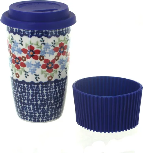 Miniatura 8 de Blue Rose Polish Pottery - Taza de café de viaje de mariposa amarilla y azul - 12 oz - Taza para llevar, se adapta a la mayoría de portavasos