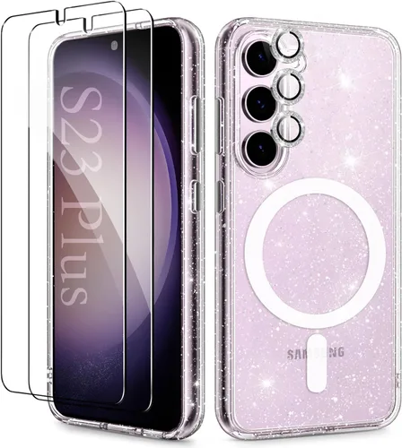 Miniatura 13 de KIOMY Funda transparente con purpurina para Samsung Galaxy S23 5G con protector de lente de cámara Diamond Sparkle y 2 paquetes de protectores