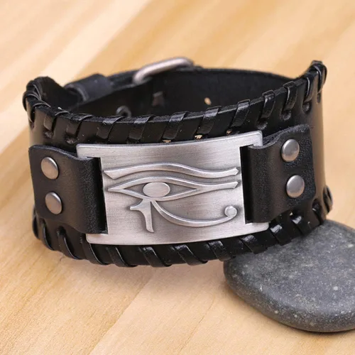 Miniatura 2 de TURTLEDOVE 2 pulseras de cuero Ojo de Horus - Pulsera de cuero de metal antiguo con amuleto egipcio