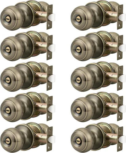 Miniatura 28 de Probrico Paquete de 6 pomos de privacidad para puerta, cerradura interior para dormitorio, baño, manija de puerta de latón antiguo, bola redonda sin