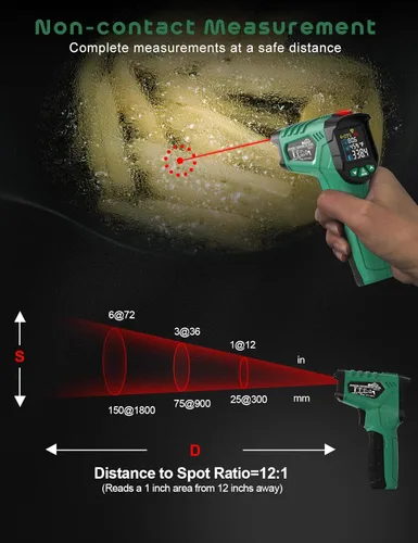 Miniatura 5 de Pistola termómetro infrarroja, pistola de termómetro láser SQECH -58℉~1472℉(-58.0 °F~1,472.0 °F), pistola de temperatura con temperatura ambiente