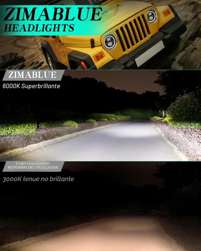 Miniatura 2 de ZIMABLUE Faro LED redondo de 7 pulgadas, 2 unidades, proyector de 7 pulgadas, halo LED H6024, aprobado por DOT, haz alto/bajo, DRL, señal de giro