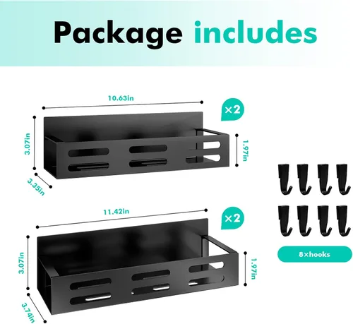 Miniatura 2 de SETBAOO Paquete de 4 estantes magnéticos para especias para refrigerador, estante magnético negro y nevera, organizador de gabinetes de cocina
