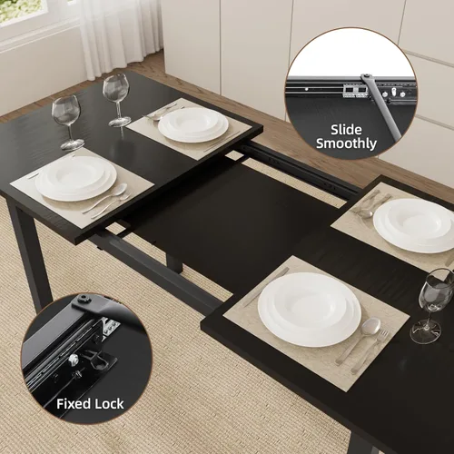 Miniatura 4 de VOWNER Juego de mesa de comedor extensible de 63 pulgadas para 4-6 personas, juego de mesa de comedor de 5 piezas para 4 personas con 4 sillas