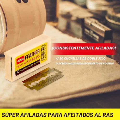 Miniatura 2 de Feather Cuchillas de afeitar de seguridad de doble filo, (50 unidades) - Cuchillas de afeitar de acero inoxidable Hi-Stainless con revestimiento