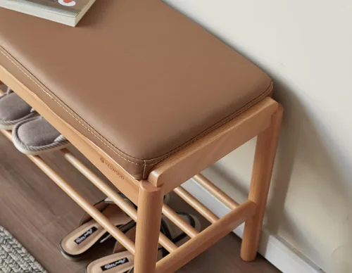 Miniatura 6 de Banco de zapatos de madera maciza montado, banco de zapatos con cojín de cuero de silicona para entrada, sala de estar, dormitorio, pasillo, 11.8 x
