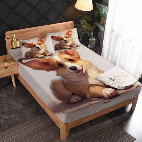 Miniatura 2 de Border Collie - Juego de sábanas tamaño individual, bonitas sábanas de microfibra suave y bolsillo profundo, sábanas y fundas de almohada estampadas