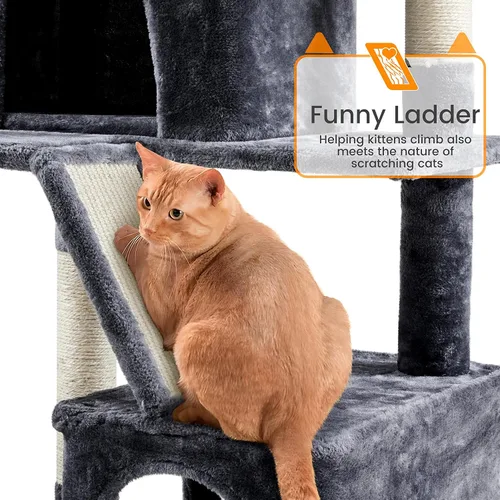 Miniatura 5 de Yaheetech Árbol para gatos de varios niveles, torre para gatos de 71.5 pulgadas de alto con 2 condominios de felpa, 2 perchas acolchadas, hamaca
